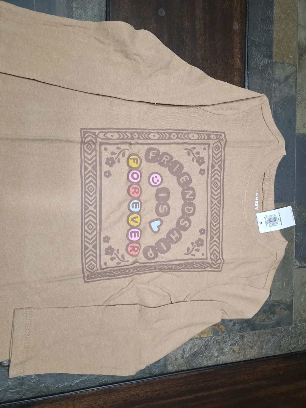 Old Navy Brown Long Sleeve Tee with Multicolor Graphic